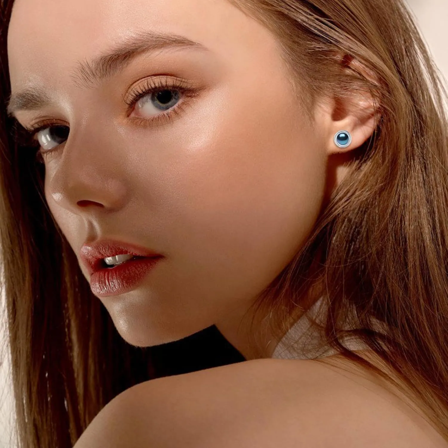YAMI Sterling Silver Natural Cultured Pearl Earrings for Women, Black/White/Pink/Grey Pearl Stud Earrings 8MM, Hypoallergenic Jewelry Gifts for Mother Wife Her