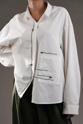 Zigzag Thread Oversized Cotton White Shirt