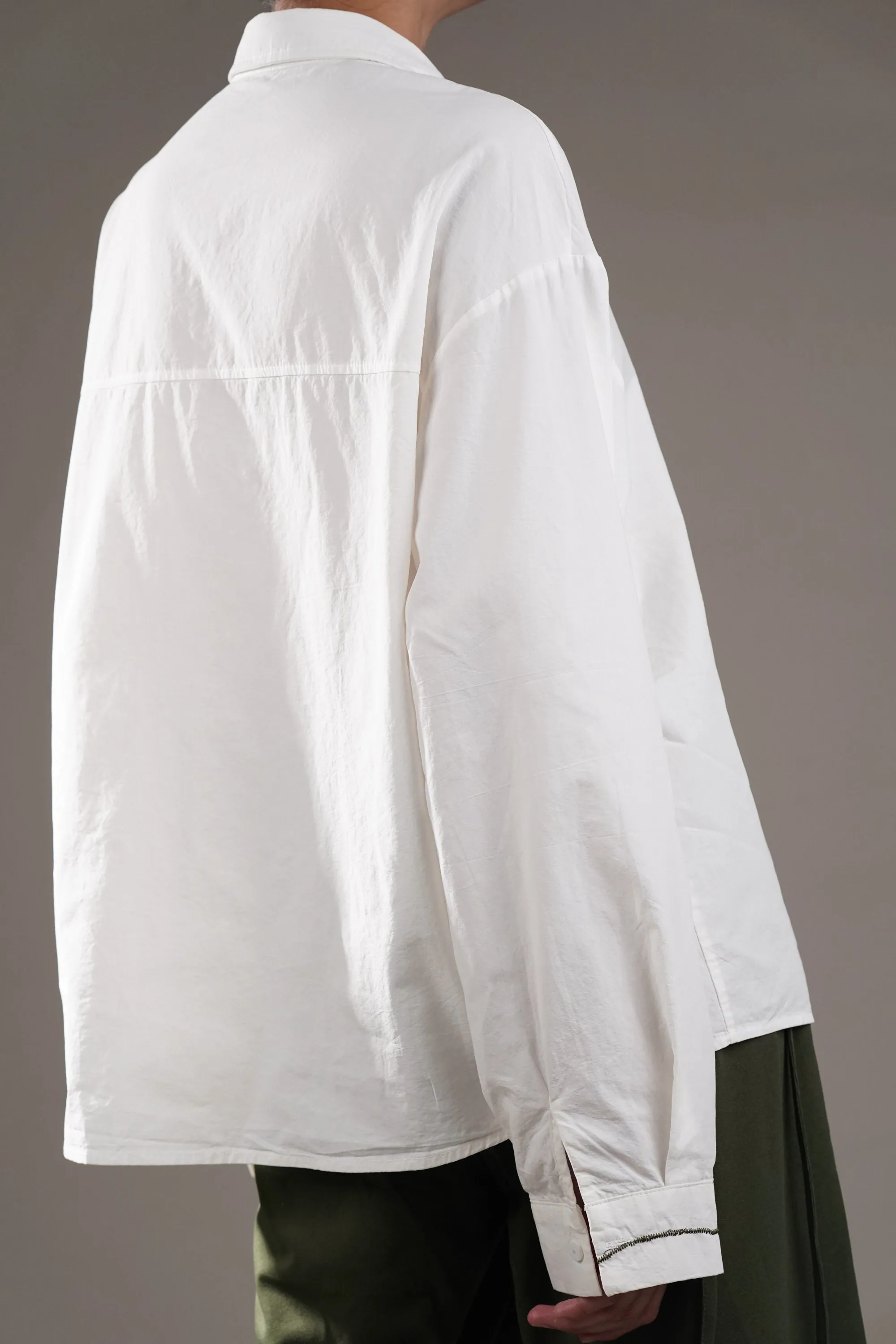 Zigzag Thread Oversized Cotton White Shirt